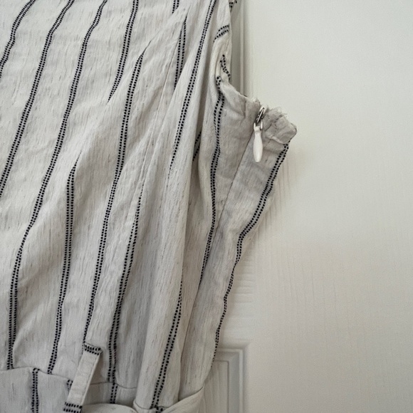 Linen Mini dress off-white w/ navy blue stripes and fabric belt - Primark Size 8 - Picture 6 of 7